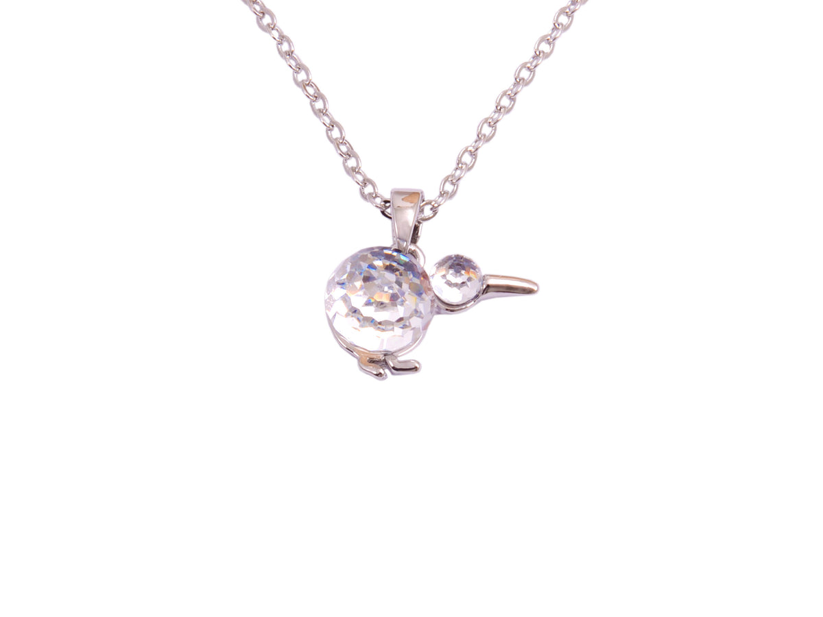 Boxed kiwi rhodium pendant with Crystal from Swarovski