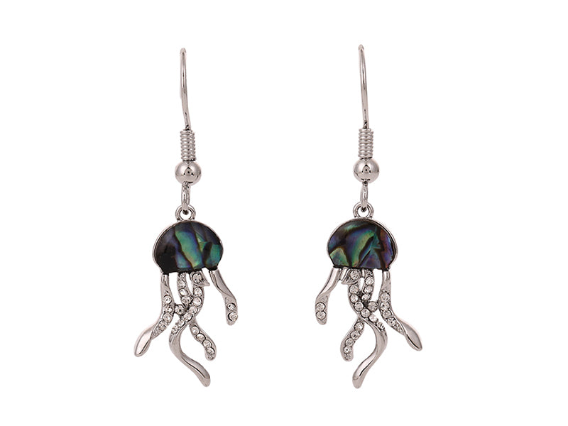 Boxed paua jellyfish rhodium earrings