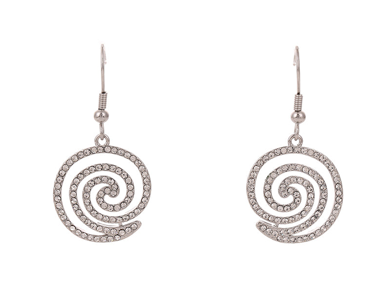 Boxed rhinestone koru rhodium earrings