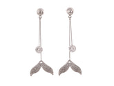 Boxed zircon whale-tail rhodium earrings