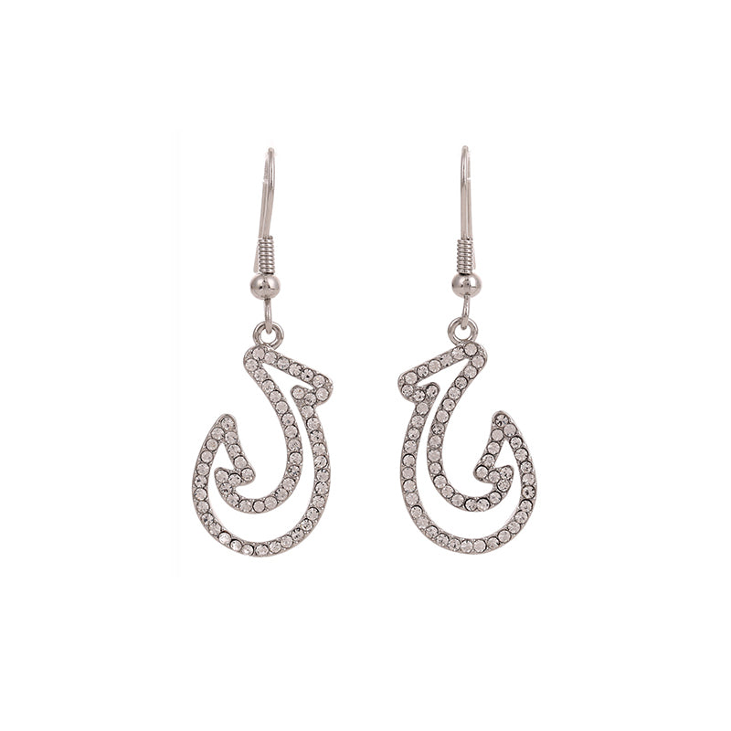 Boxed rhinestone fish-hook rhodium earrings