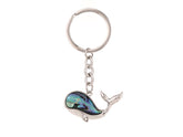 Paua shell whale stainless steel keyring