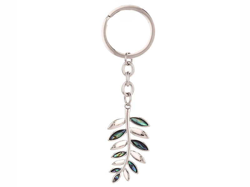 Paua shell fern stainless steel keyring